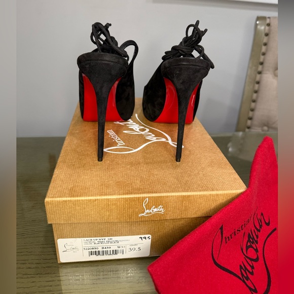 Christian Louboutin Black Suede Peep Toe Heels - Picture 9 of 14